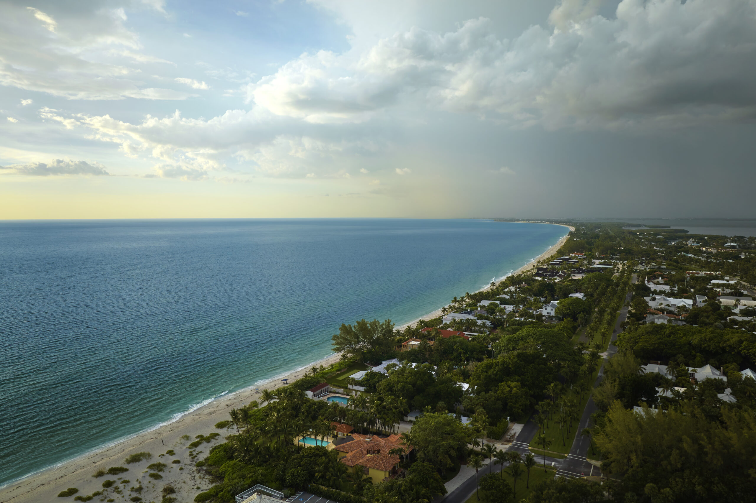 Aerial view of rich neighborhood with expensive vacation homes in Boca Grande, small town on Gasparilla Island in southwest Florida. American dream homes as example of real estate development in US.